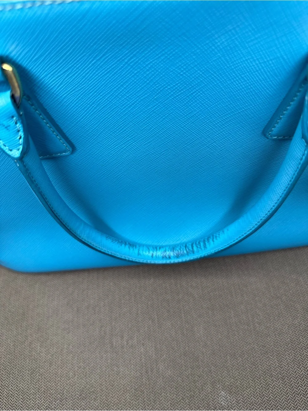 Prada Teal Blue Saffiano Leather Satchel with Gold Hardware - Picture 15 of 16